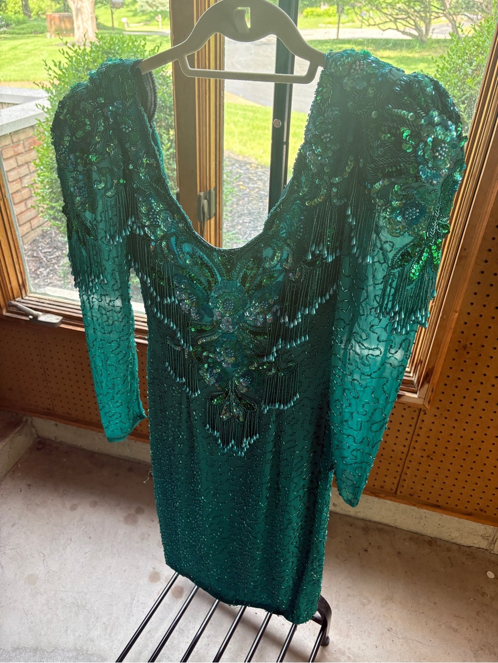Emerald Sequin Fringe Long Sleeve Dress